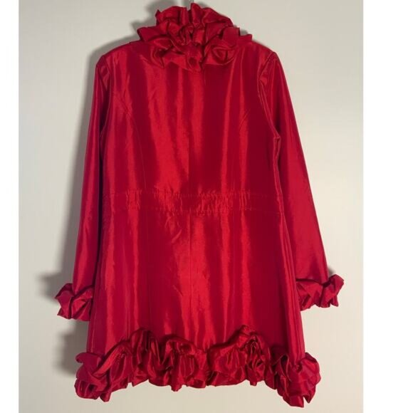 Red Ruffle Button front poly silk jacket - Picture 4 of 6